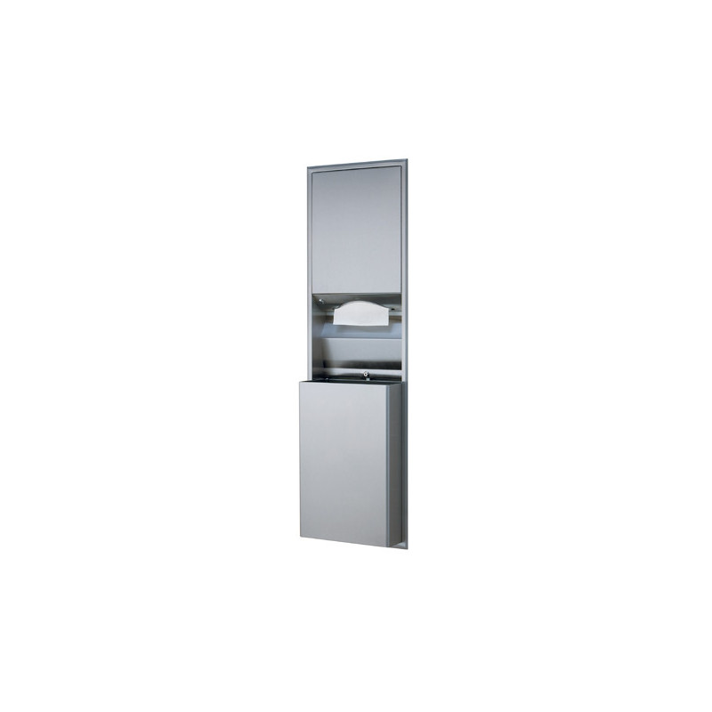 Photo Recessed stainless steel combine paper towel dispenser and grand removable waste receptacle with key BO-3944