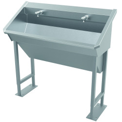 Miniature-1 Lavabo collectif double postes inox sur pieds avec option jupe cache-siphon INTER-1P-100